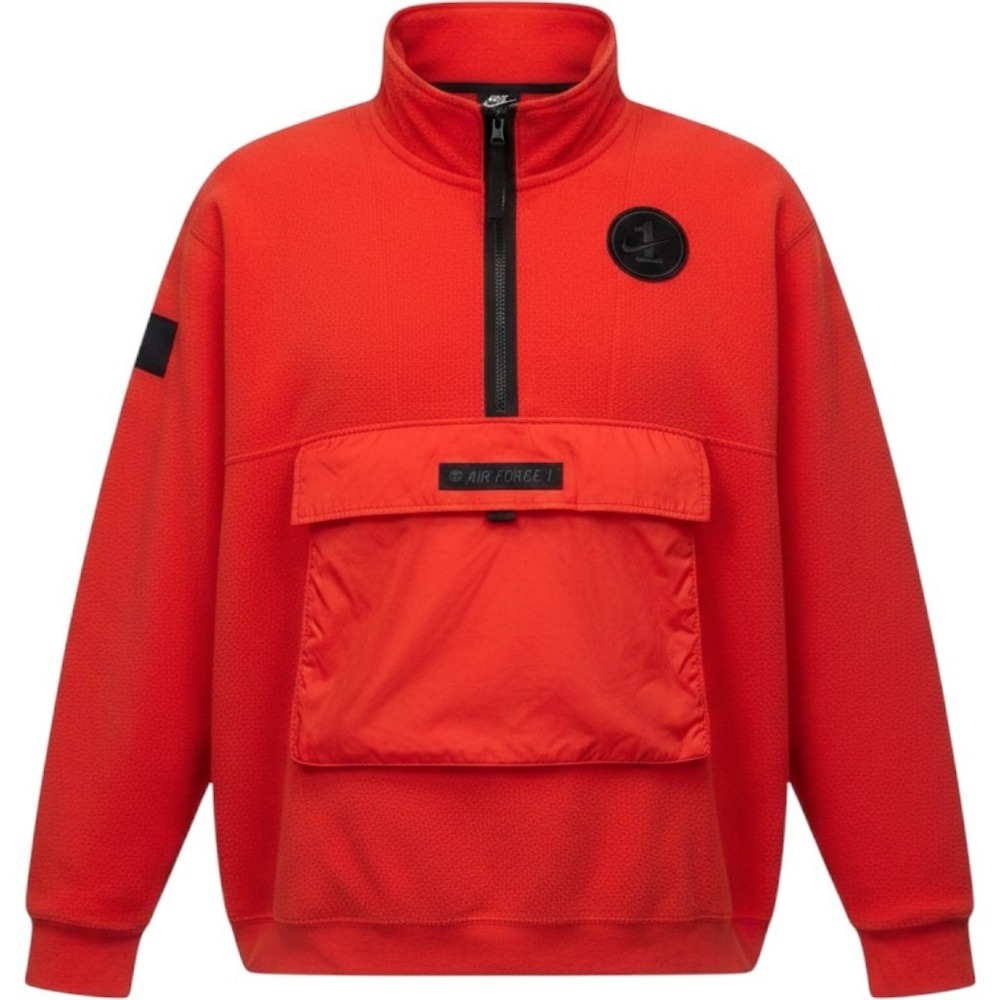 Nike Air Force 1 Fleece Pullover Mens 3XL Tall Red Half Zip Utility Pocket